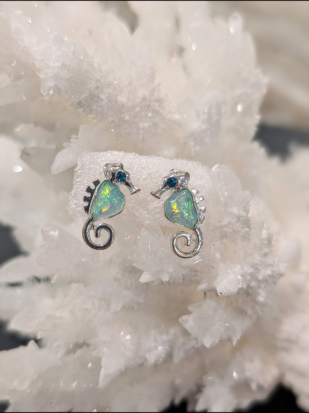 Sterling Silver Opal Seahorse Earrings